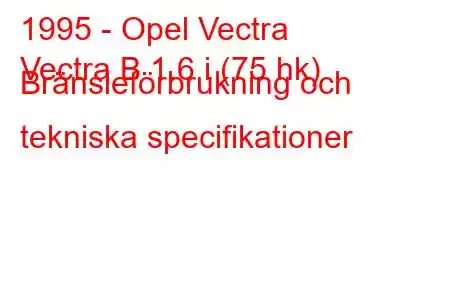 1995 - Opel Vectra
Vectra B 1.6 i (75 hk) Bränsleförbrukning och tekniska specifikationer