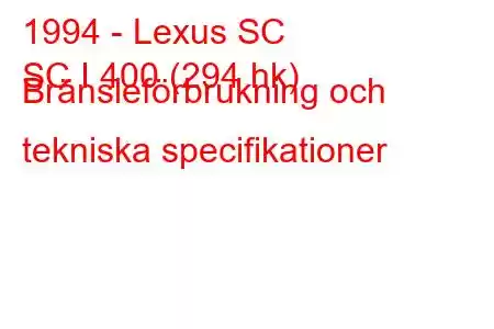 1994 - Lexus SC
SC I 400 (294 hk) Bränsleförbrukning och tekniska specifikationer