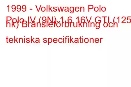 1999 - Volkswagen Polo
Polo IV (9N) 1.6 16V GTI (125 hk) Bränsleförbrukning och tekniska specifikationer