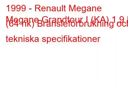 1999 - Renault Megane
Megane Grandtour I (KA) 1,9 D (64 hk) Bränsleförbrukning och tekniska specifikationer