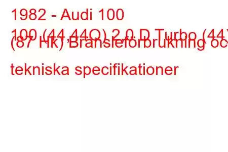 1982 - Audi 100
100 (44,44Q) 2,0 D Turbo (44) (87 Hk) Bränsleförbrukning och tekniska specifikationer