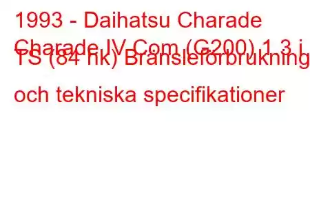 1993 - Daihatsu Charade
Charade IV Com (G200) 1.3 i TS (84 hk) Bränsleförbrukning och tekniska specifikationer