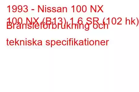 1993 - Nissan 100 NX
100 NX (B13) 1,6 SR (102 hk) Bränsleförbrukning och tekniska specifikationer