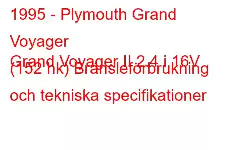 1995 - Plymouth Grand Voyager
Grand Voyager II 2.4 i 16V (152 hk) Bränsleförbrukning och tekniska specifikationer