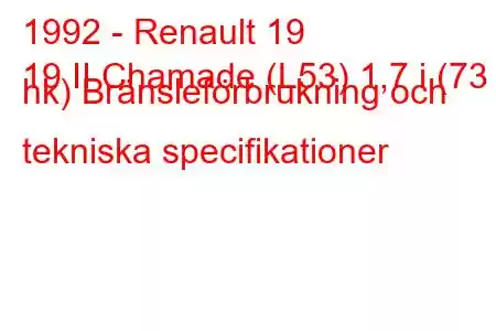 1992 - Renault 19
19 II Chamade (L53) 1,7 i (73 hk) Bränsleförbrukning och tekniska specifikationer