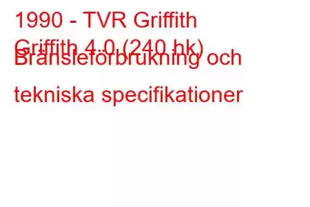 1990 - TVR Griffith
Griffith 4.0 (240 hk) Bränsleförbrukning och tekniska specifikationer