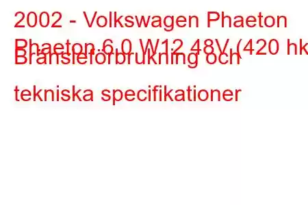 2002 - Volkswagen Phaeton
Phaeton 6.0 W12 48V (420 hk) Bränsleförbrukning och tekniska specifikationer