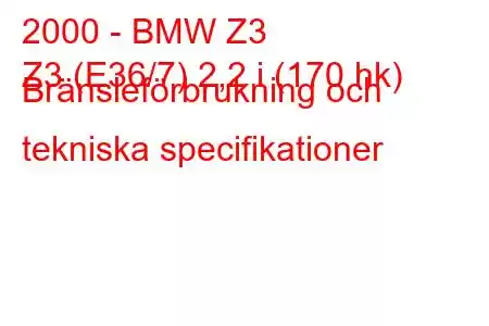 2000 - BMW Z3
Z3 (E36/7) 2,2 i (170 hk) Bränsleförbrukning och tekniska specifikationer