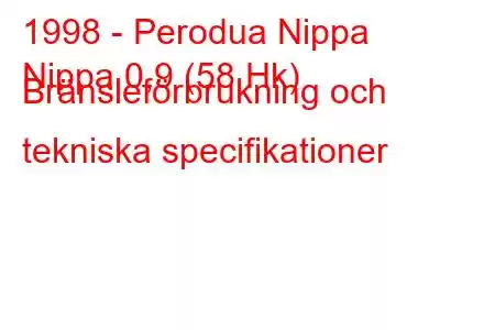 1998 - Perodua Nippa
Nippa 0,9 (58 Hk) Bränsleförbrukning och tekniska specifikationer