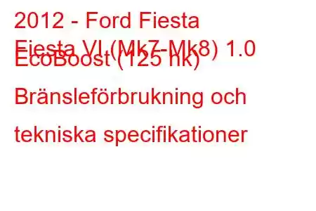 2012 - Ford Fiesta
Fiesta VI (Mk7-Mk8) 1.0 EcoBoost (125 hk) Bränsleförbrukning och tekniska specifikationer