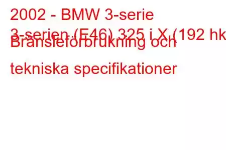 2002 - BMW 3-serie
3-serien (E46) 325 i X (192 hk) Bränsleförbrukning och tekniska specifikationer