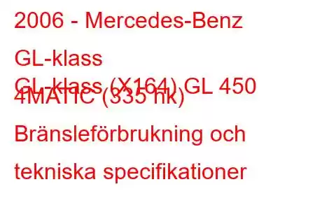 2006 - Mercedes-Benz GL-klass
GL-klass (X164) GL 450 4MATIC (335 hk) Bränsleförbrukning och tekniska specifikationer