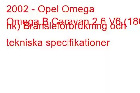 2002 - Opel Omega
Omega B Caravan 2.6 V6 (180 hk) Bränsleförbrukning och tekniska specifikationer