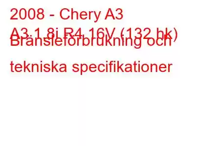 2008 - Chery A3
A3 1.8i R4 16V (132 hk) Bränsleförbrukning och tekniska specifikationer