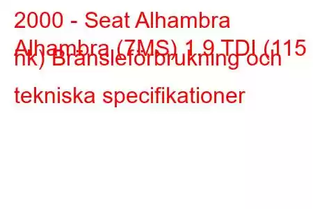 2000 - Seat Alhambra
Alhambra (7MS) 1.9 TDI (115 hk) Bränsleförbrukning och tekniska specifikationer