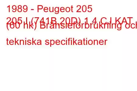 1989 - Peugeot 205
205 I (741B,20D) 1.4 CJ KAT (60 hk) Bränsleförbrukning och tekniska specifikationer