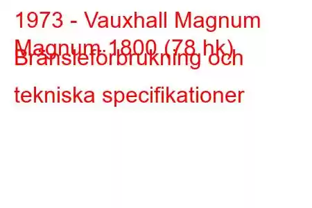 1973 - Vauxhall Magnum
Magnum 1800 (78 hk) Bränsleförbrukning och tekniska specifikationer