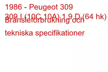 1986 - Peugeot 309
309 I (10C,10A) 1,9 D (64 hk) Bränsleförbrukning och tekniska specifikationer