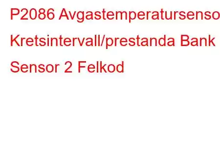 P2086 Avgastemperatursensor Kretsintervall/prestanda Bank 2 Sensor 2 Felkod