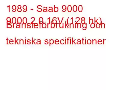 1989 - Saab 9000
9000 2.0 16V (128 hk) Bränsleförbrukning och tekniska specifikationer