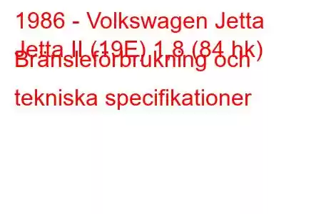 1986 - Volkswagen Jetta
Jetta II (19E) 1,8 (84 hk) Bränsleförbrukning och tekniska specifikationer