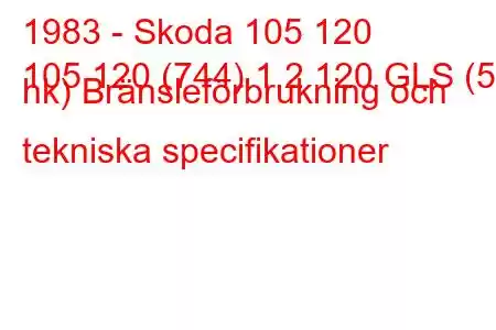 1983 - Skoda 105 120
105 120 (744) 1,2 120 GLS (58 hk) Bränsleförbrukning och tekniska specifikationer