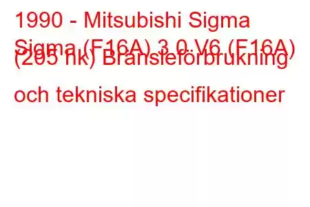 1990 - Mitsubishi Sigma
Sigma (F16A) 3.0 V6 (F16A) (205 hk) Bränsleförbrukning och tekniska specifikationer