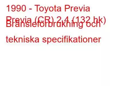 1990 - Toyota Previa
Previa (CR) 2.4 (132 hk) Bränsleförbrukning och tekniska specifikationer