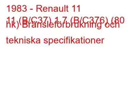 1983 - Renault 11
11 (B/C37) 1,7 (B/C376) (80 hk) Bränsleförbrukning och tekniska specifikationer