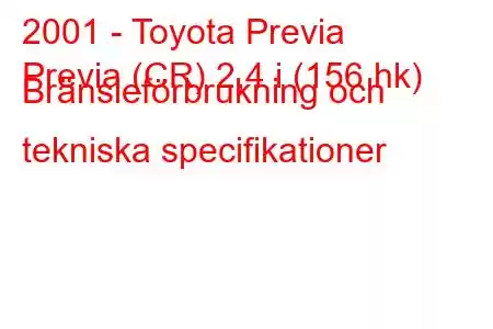 2001 - Toyota Previa
Previa (CR) 2,4 i (156 hk) Bränsleförbrukning och tekniska specifikationer