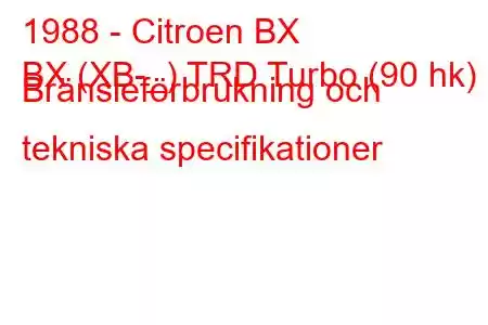 1988 - Citroen BX
BX (XB-_) TRD Turbo (90 hk) Bränsleförbrukning och tekniska specifikationer