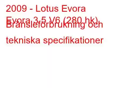 2009 - Lotus Evora
Evora 3.5 V6 (280 hk) Bränsleförbrukning och tekniska specifikationer