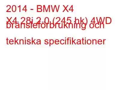 2014 - BMW X4
X4 28i 2.0 (245 hk) 4WD bränsleförbrukning och tekniska specifikationer