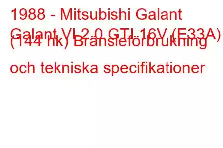 1988 - Mitsubishi Galant
Galant VI 2.0 GTI 16V (E33A) (144 hk) Bränsleförbrukning och tekniska specifikationer