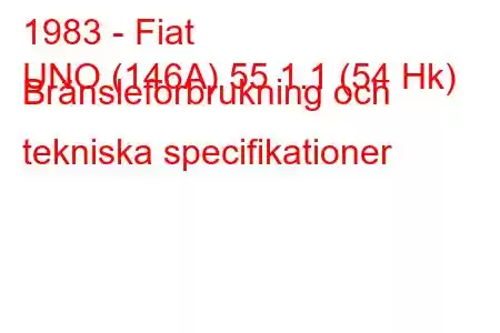 1983 - Fiat
UNO (146A) 55 1.1 (54 Hk) Bränsleförbrukning och tekniska specifikationer