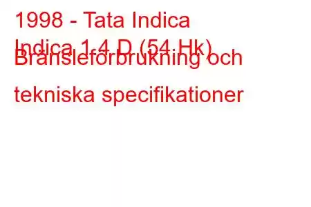 1998 - Tata Indica
Indica 1.4 D (54 Hk) Bränsleförbrukning och tekniska specifikationer