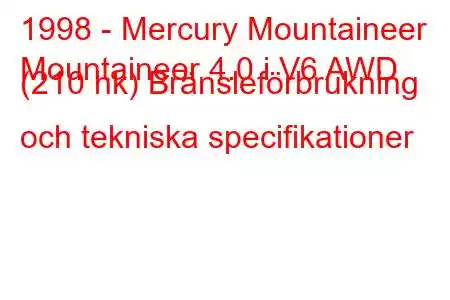 1998 - Mercury Mountaineer
Mountaineer 4.0 i V6 AWD (210 hk) Bränsleförbrukning och tekniska specifikationer