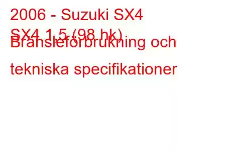 2006 - Suzuki SX4
SX4 1,5 (98 hk) Bränsleförbrukning och tekniska specifikationer