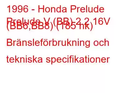 1996 - Honda Prelude
Prelude V (BB) 2.2 16V (BB6,BB8) (185 hk) Bränsleförbrukning och tekniska specifikationer