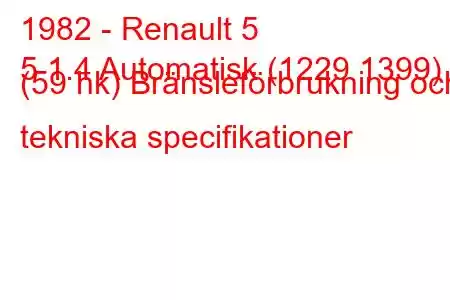 1982 - Renault 5
5 1.4 Automatisk (1229 1399) (59 hk) Bränsleförbrukning och tekniska specifikationer