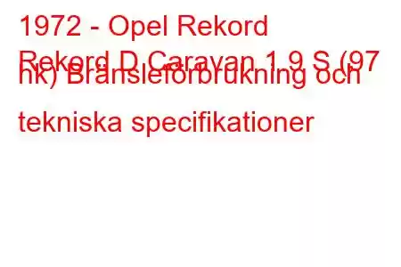 1972 - Opel Rekord
Rekord D Caravan 1.9 S (97 hk) Bränsleförbrukning och tekniska specifikationer