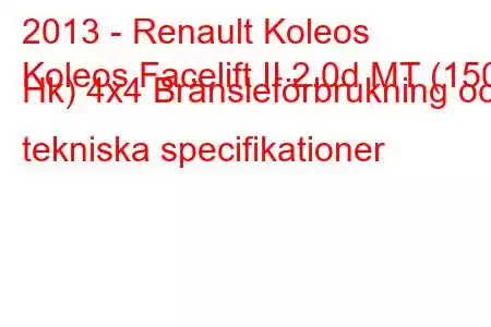 2013 - Renault Koleos
Koleos Facelift II 2.0d MT (150 Hk) 4x4 Bränsleförbrukning och tekniska specifikationer