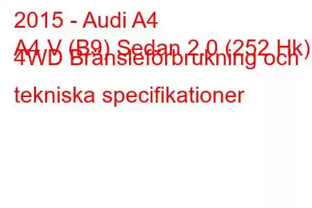 2015 - Audi A4
A4 V (B9) Sedan 2.0 (252 Hk) 4WD Bränsleförbrukning och tekniska specifikationer