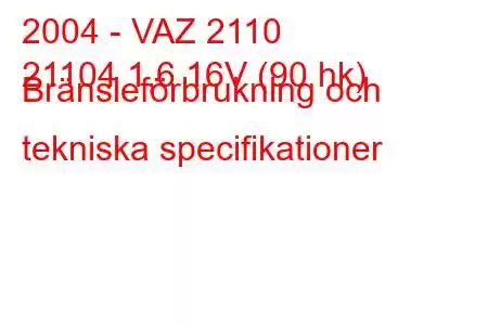 2004 - VAZ 2110
21104 1,6 16V (90 hk) Bränsleförbrukning och tekniska specifikationer