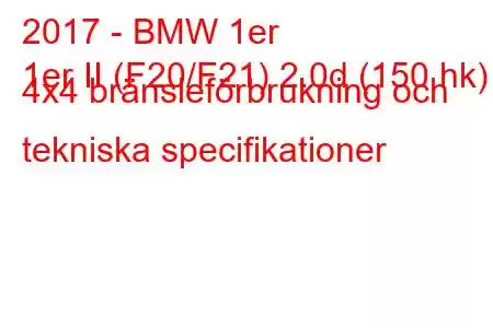 2017 - BMW 1er
1er II (F20/F21) 2.0d (150 hk) 4x4 bränsleförbrukning och tekniska specifikationer