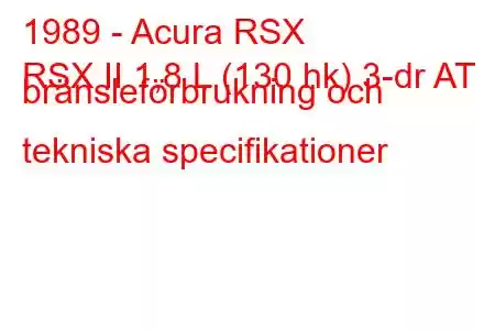 1989 - Acura RSX
RSX II 1,8 L (130 hk) 3-dr AT bränsleförbrukning och tekniska specifikationer