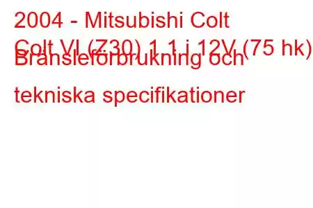 2004 - Mitsubishi Colt
Colt VI (Z30) 1.1 i 12V (75 hk) Bränsleförbrukning och tekniska specifikationer