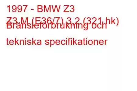 1997 - BMW Z3
Z3 M (E36/7) 3,2 (321 hk) Bränsleförbrukning och tekniska specifikationer