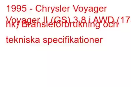 1995 - Chrysler Voyager
Voyager II (GS) 3.8 i AWD (178 hk) Bränsleförbrukning och tekniska specifikationer