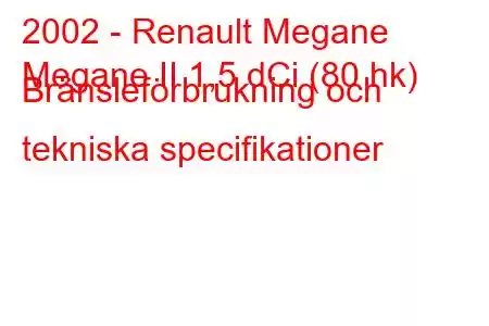 2002 - Renault Megane
Megane II 1,5 dCi (80 hk) Bränsleförbrukning och tekniska specifikationer